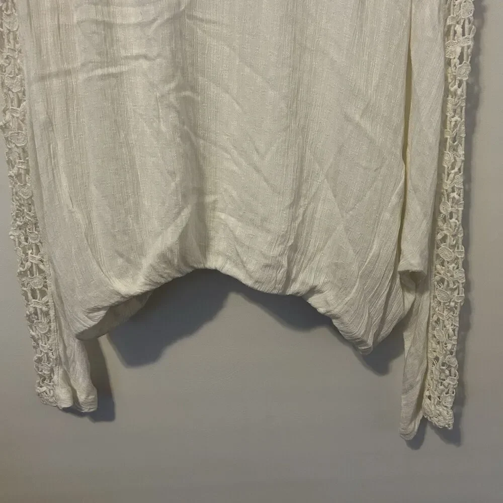 Free People Runaway Wrap Blouse Womens Size S White Crochet Dolman Sleeve Boho